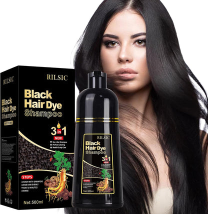 Black Hair Dye Shampoo 3 En 1 Cubre Canas, Champú Tinte Negro Cubrir Canas