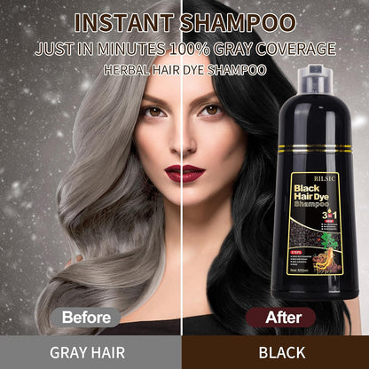 Black Hair Dye Shampoo 3 En 1 Cubre Canas, Champú Tinte Negro Cubrir Canas