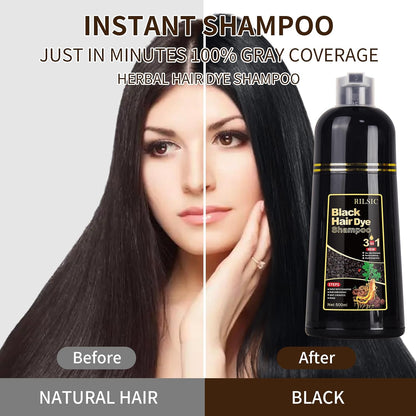Black Hair Dye Shampoo 3 En 1 Cubre Canas, Champú Tinte Negro Cubrir Canas